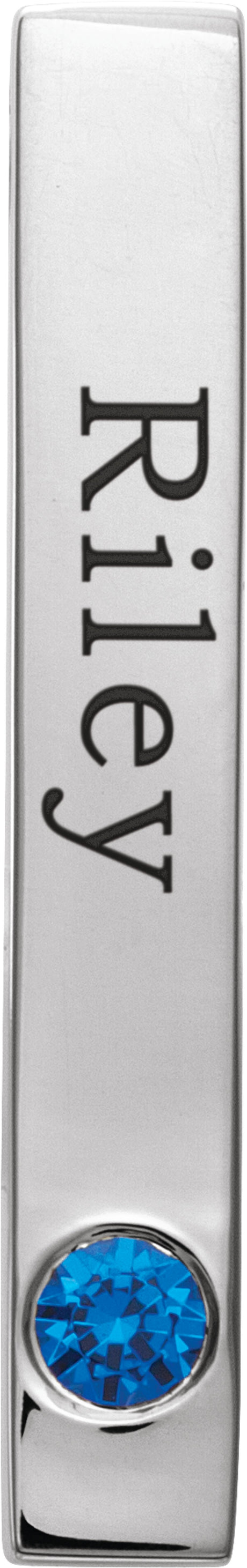 Sterling Silver Lab-Grown Blue Sapphire Family Engravable Bar Pendant