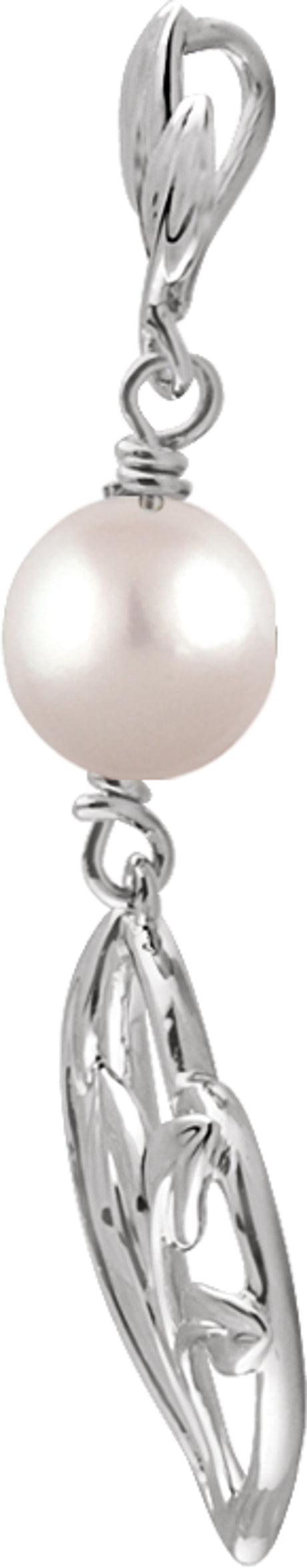 14K White Cultured White Freshwater Pearl Leaf Heart Pendant