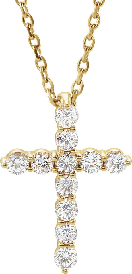 14K Yellow 1/4 CTW Natural Diamond Cross 16-18" Necklace