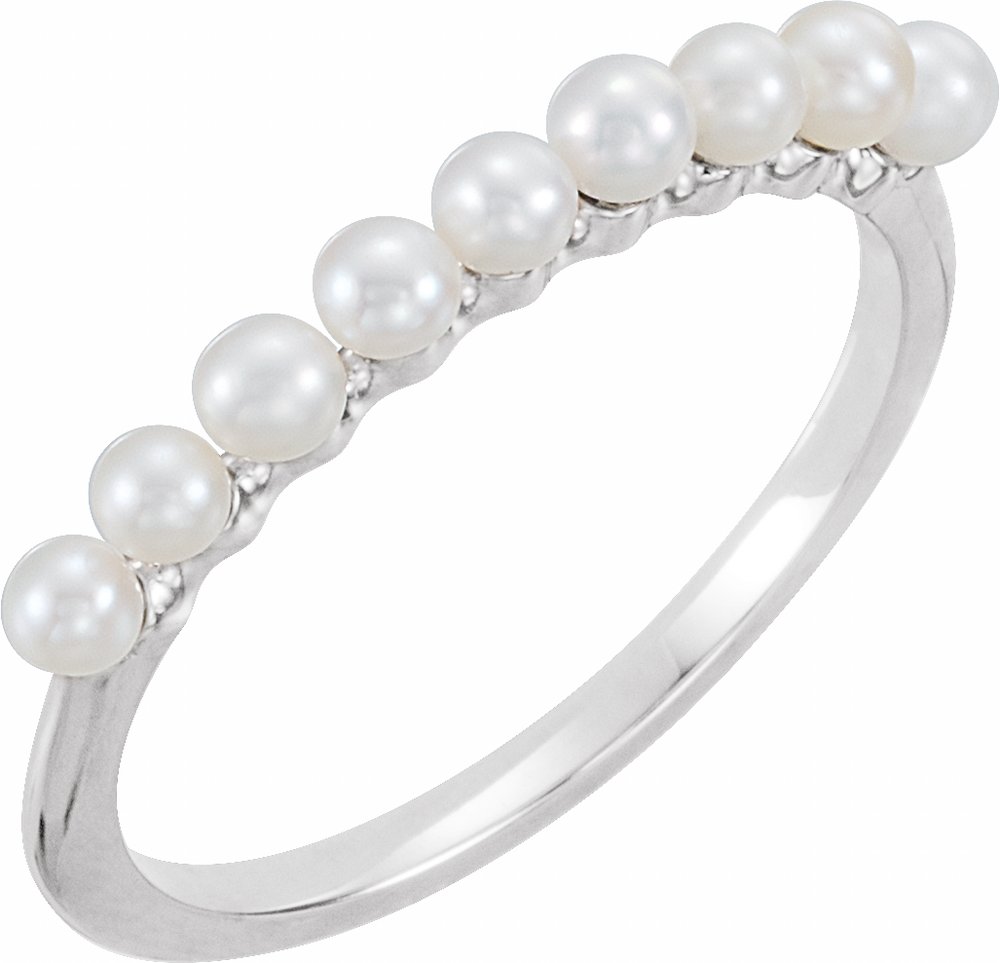 14K White Gold Freshwater Cultured Pearl Stackable Ring   
