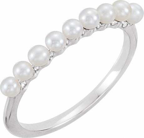 14K White Gold Freshwater Cultured Pearl Stackable Ring   