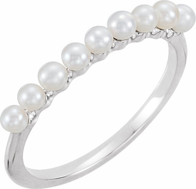 14K White Gold Freshwater Cultured Pearl Stackable Ring   