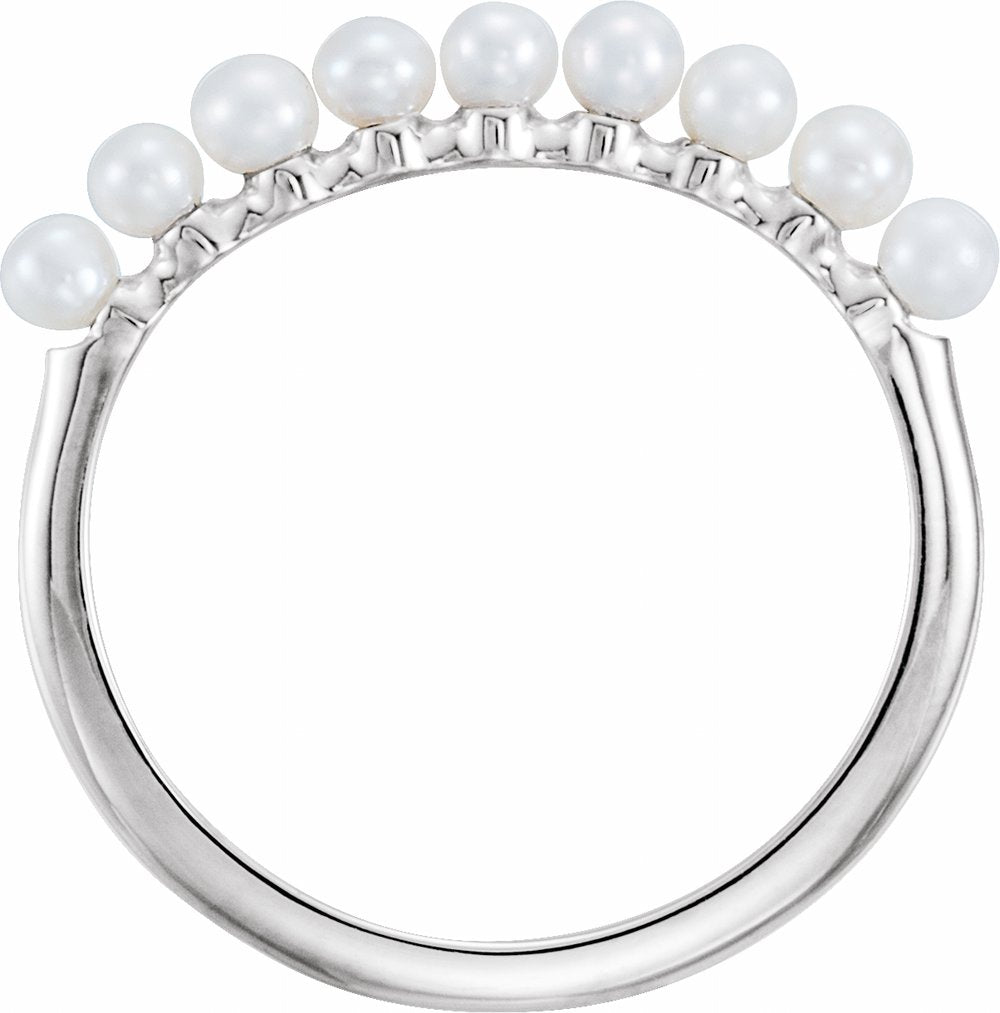 14K White Gold Freshwater Cultured Pearl Stackable Ring   