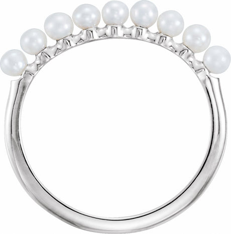 14K White Gold Freshwater Cultured Pearl Stackable Ring   