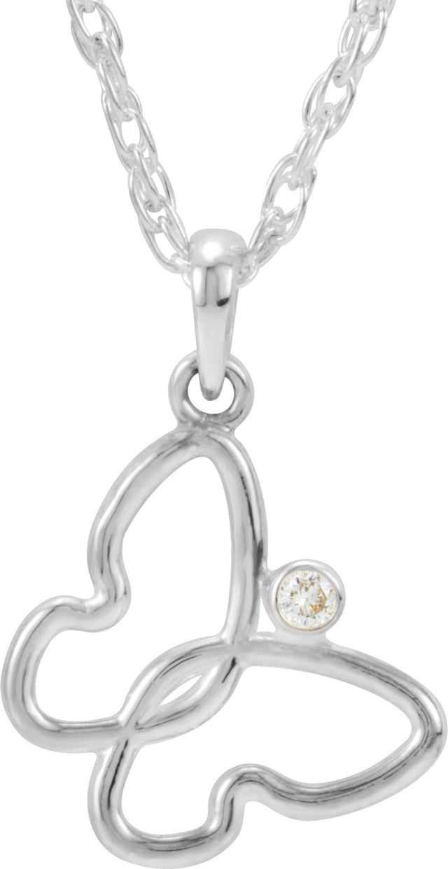 Sterling Silver .02 CT Natural Diamond Butterfly 18" Necklace