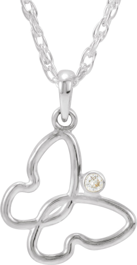 Sterling Silver .02 CT Natural Diamond Butterfly 18" Necklace