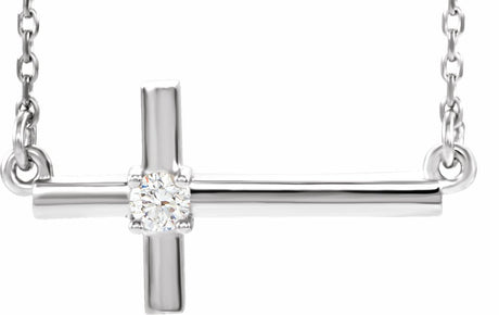 14K White Gold 1/10 CTW Lab-Grown Diamond Sideways Cross 16-18" Necklace