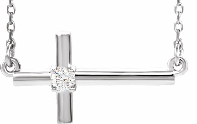 14K White 1/10 CTW Lab-Grown Diamond Sideways Cross 16-18" Necklace