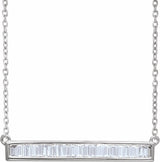 14K White Gold 1/2 CTW Natural Diamond Baguette Bar 18" Necklace