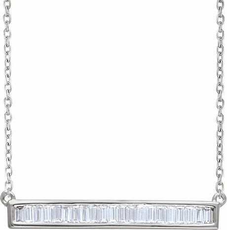 14K White Gold 1/2 CTW Natural Diamond Baguette Bar 18" Necklace