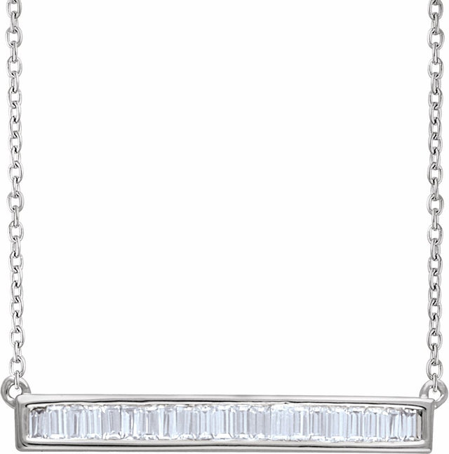 14K White Gold 1/2 CTW Natural Diamond Baguette Bar 18" Necklace