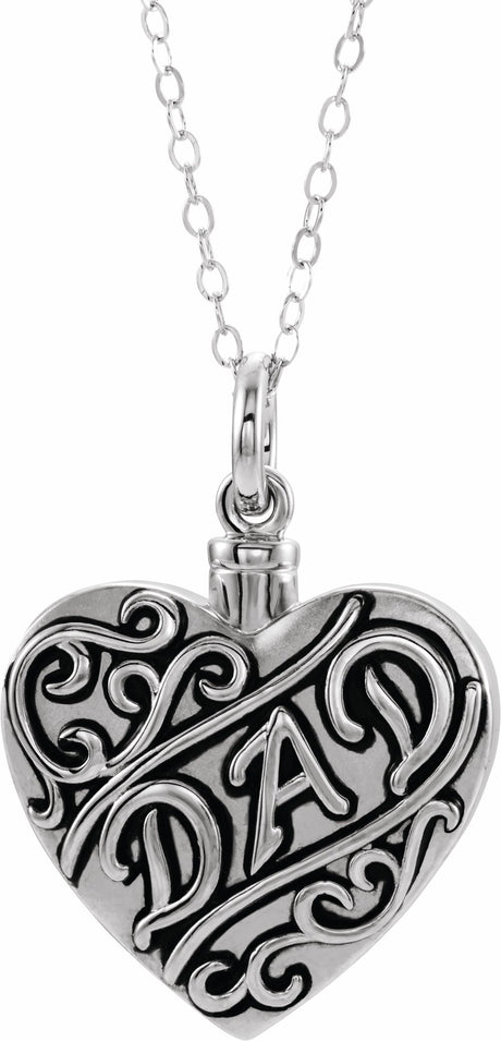 Sterling Silver "Dad" Heart Ash Holder 18" Necklace