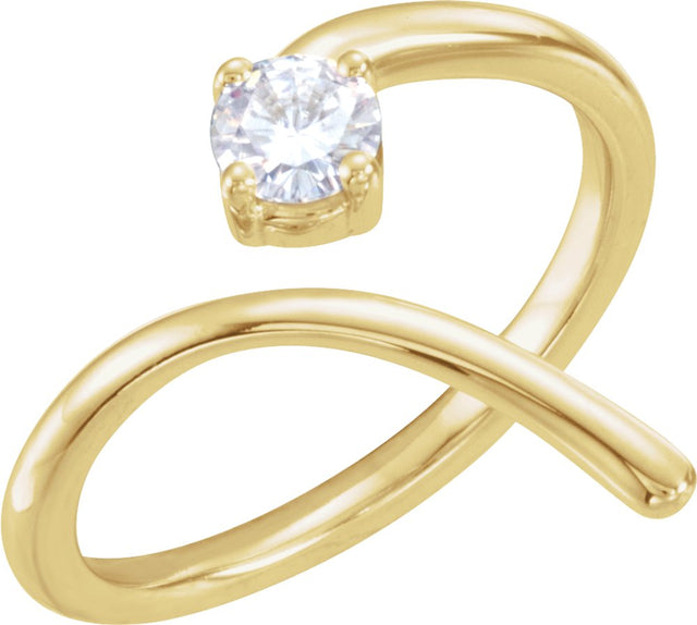 14K Yellow 4 mm Round Colorless Forever One™ Moissanite Bypass Ring