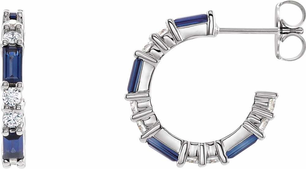14K White Gold Natural Blue Sapphire & 1/2 CTW Natural Diamond 17.2 mm Hoop Earrings