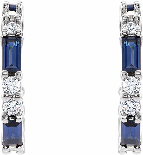 14K White Natural Blue Sapphire & 1/2 CTW Natural Diamond 17.2 mm Hoop Earrings