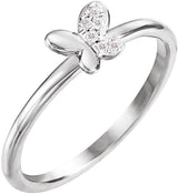 14K White Gold .02 CTW Natural Diamond Butterfly Youth Ring