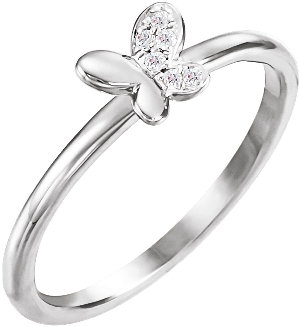 14K White Gold .02 CTW Natural Diamond Butterfly Youth Ring