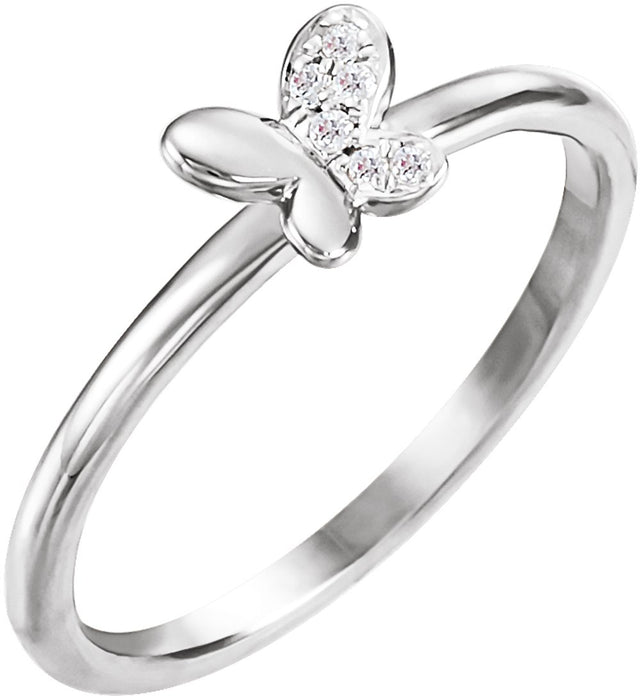 14K White Gold .02 CTW Natural Diamond Butterfly Youth Ring