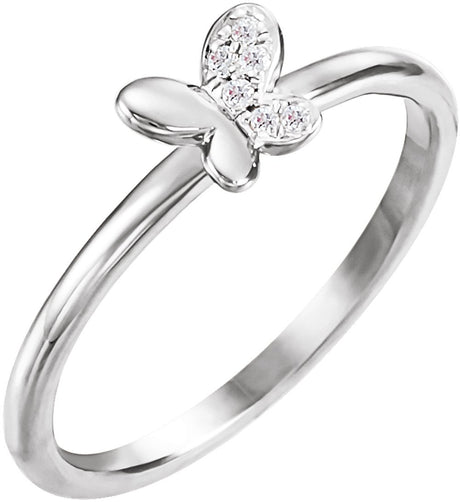 14K White Gold .02 CTW Natural Diamond Butterfly Youth Ring