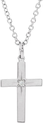 14K White .0075 CT Natural Diamond Youth Cross 15" Necklace