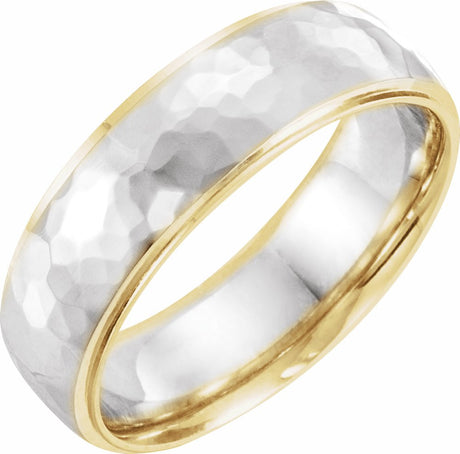 14K Yellow/White/Yellow 6 mm Half Round Stepped-Edge Band with Hammer Finish Size 8.5