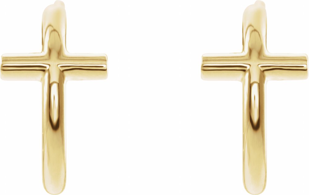 14K Yellow 11.8 mm Cross Hoop Earrings