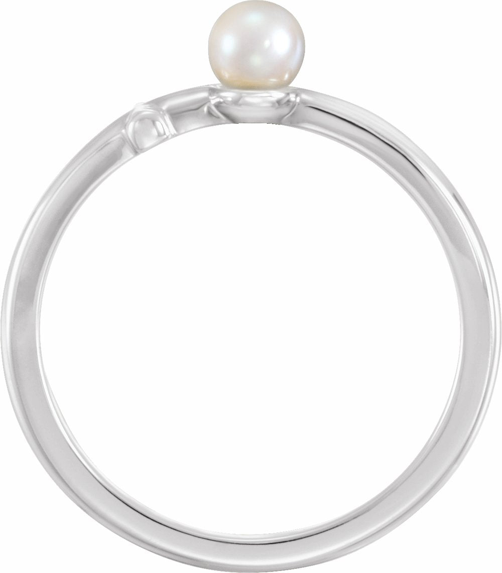 14K White Cultured White Freshwater Pearl Sideways Cross Ring