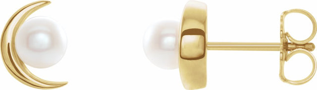 14K Yellow Gold Cultured White Freshwater Pearl Earrings