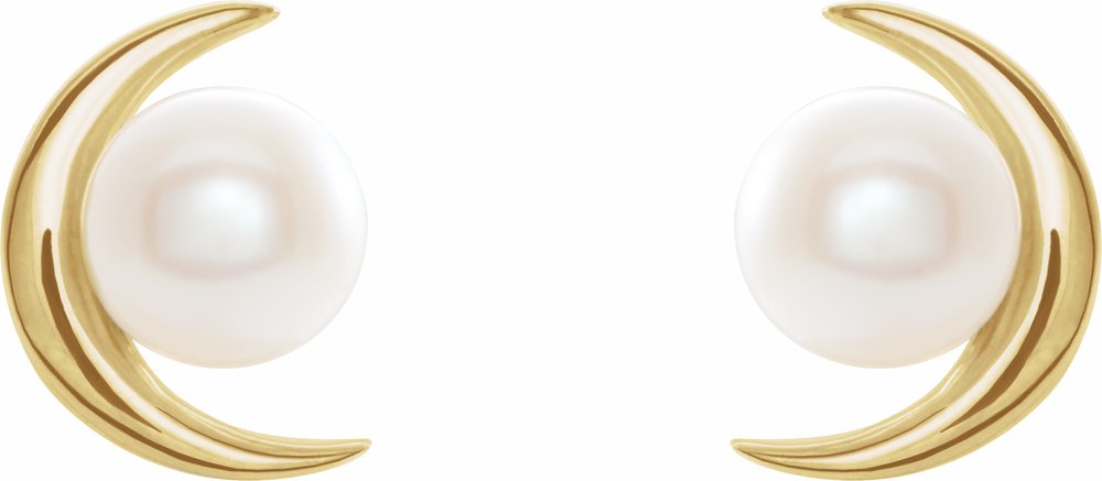 14K Yellow Cultured White Freshwater Pearl Earrings