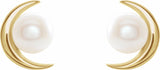 14K Yellow Cultured White Freshwater Pearl Earrings