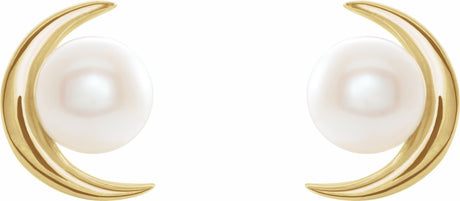 14K Yellow Cultured White Freshwater Pearl Earrings