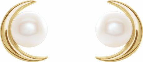 14K Yellow Gold Cultured White Freshwater Pearl Earrings