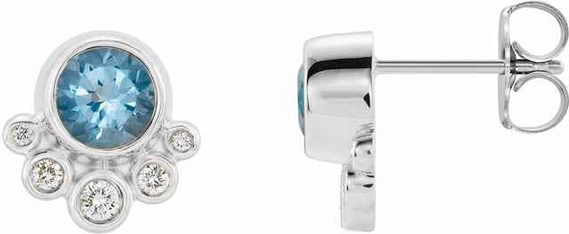 14K White Gold Natural Aquamarine & 1/8 CTW Natural Diamond Earrings