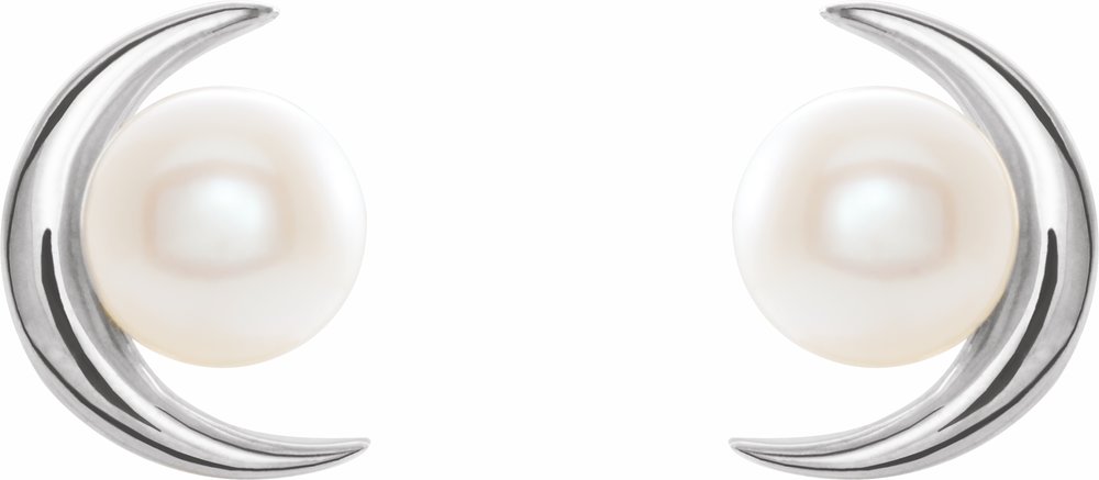 14K White Gold Cultured White Freshwater Pearl Earrings