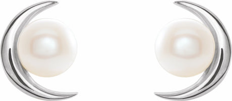 14K White Gold Cultured White Freshwater Pearl Earrings