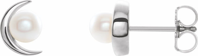 14K White Gold Cultured White Freshwater Pearl Earrings