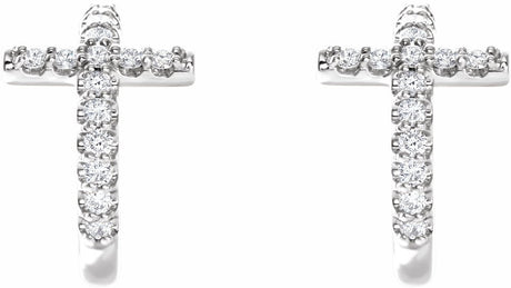 14K White 1/4 CTW Natural Diamond Cross 12.15 mm Hoop Earrings