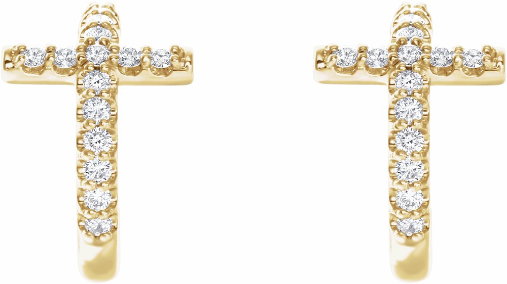 14K Yellow Gold 1/4 CTW Natural Diamond Cross 12.15 mm Hoop Earrings