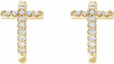 14K Yellow Gold 1/4 CTW Natural Diamond Cross 12.15 mm Hoop Earrings