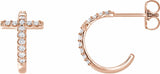 14K Rose 1/4 CTW Natural Diamond Cross 12.15 mm Hoop Earrings