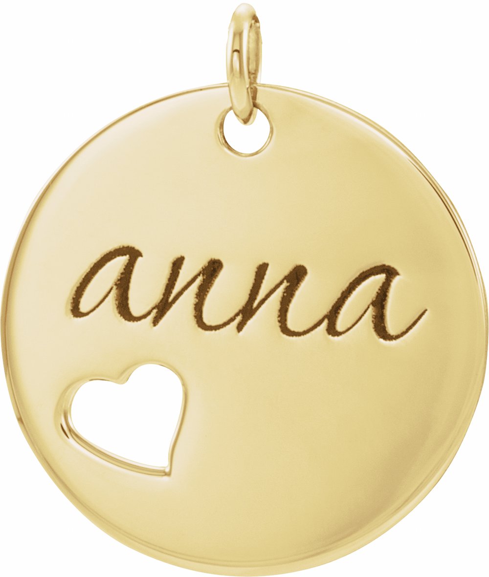 14K Yellow Gold Engravable Pierced Heart Disc Pendant  
