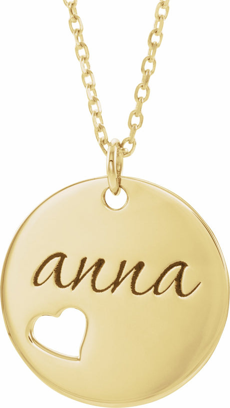 18K Yellow Gold-Plated Sterling Silver Engravable Pierced Heart Disc 16-18" Necklace