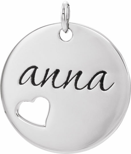 Sterling Silver Engravable Pierced Heart Disc Pendant