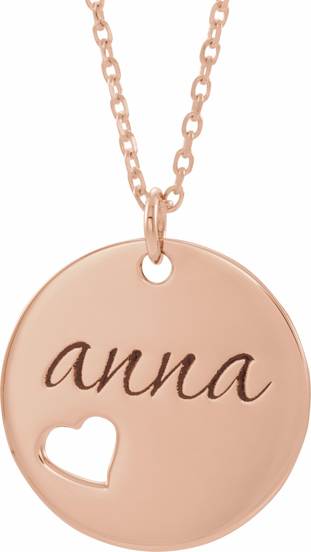 18K Rose Gold-Plated Sterling Silver Engravable Pierced Heart Disc 16-18" Necklace