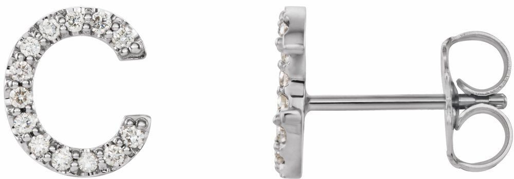 14K White Gold 1/10 CTW Natural Diamond Initial C Earrings