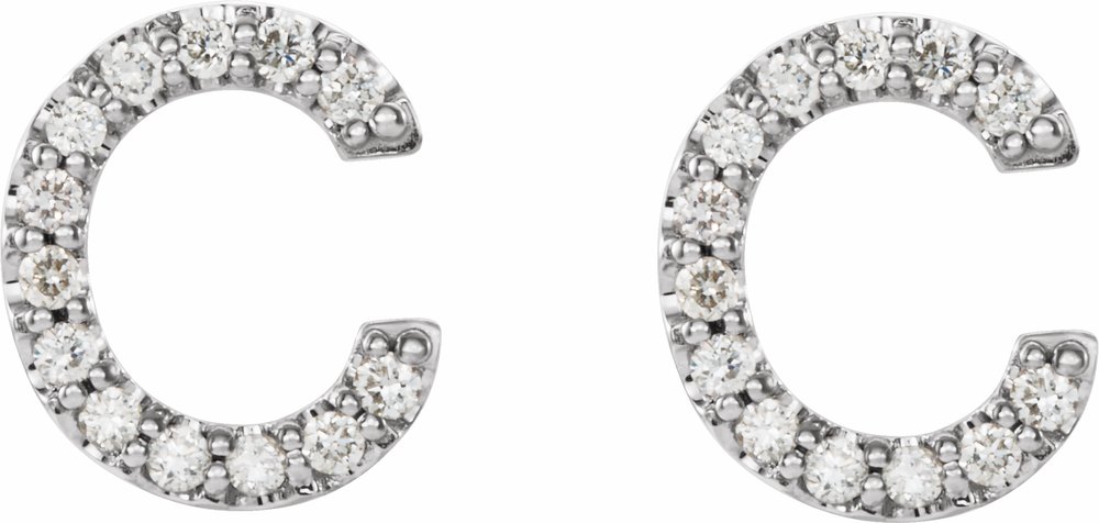 14K White Gold 1/10 CTW Natural Diamond Initial C Earrings