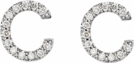 14K White 1/10 CTW Natural Diamond Initial C Earrings