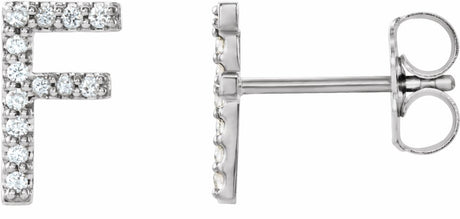 14K White .08 CTW Natural Diamond Initial F Earrings