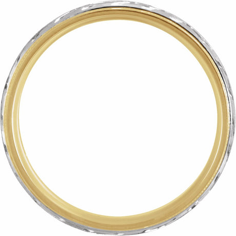 10K Yellow/White Gold 7 mm Milgrain Woven-Design Comfort-Fit Half Round Band Size 10.5