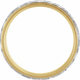 10K Yellow/White Gold 7 mm Milgrain Woven-Design Comfort-Fit Half Round Band Size 10.5
